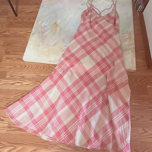 POLO by Ralph Lauren Pink & Cream Plaid Twill Cross Back Detail Maxi Dress SZ 12 - Picture 10 of 16